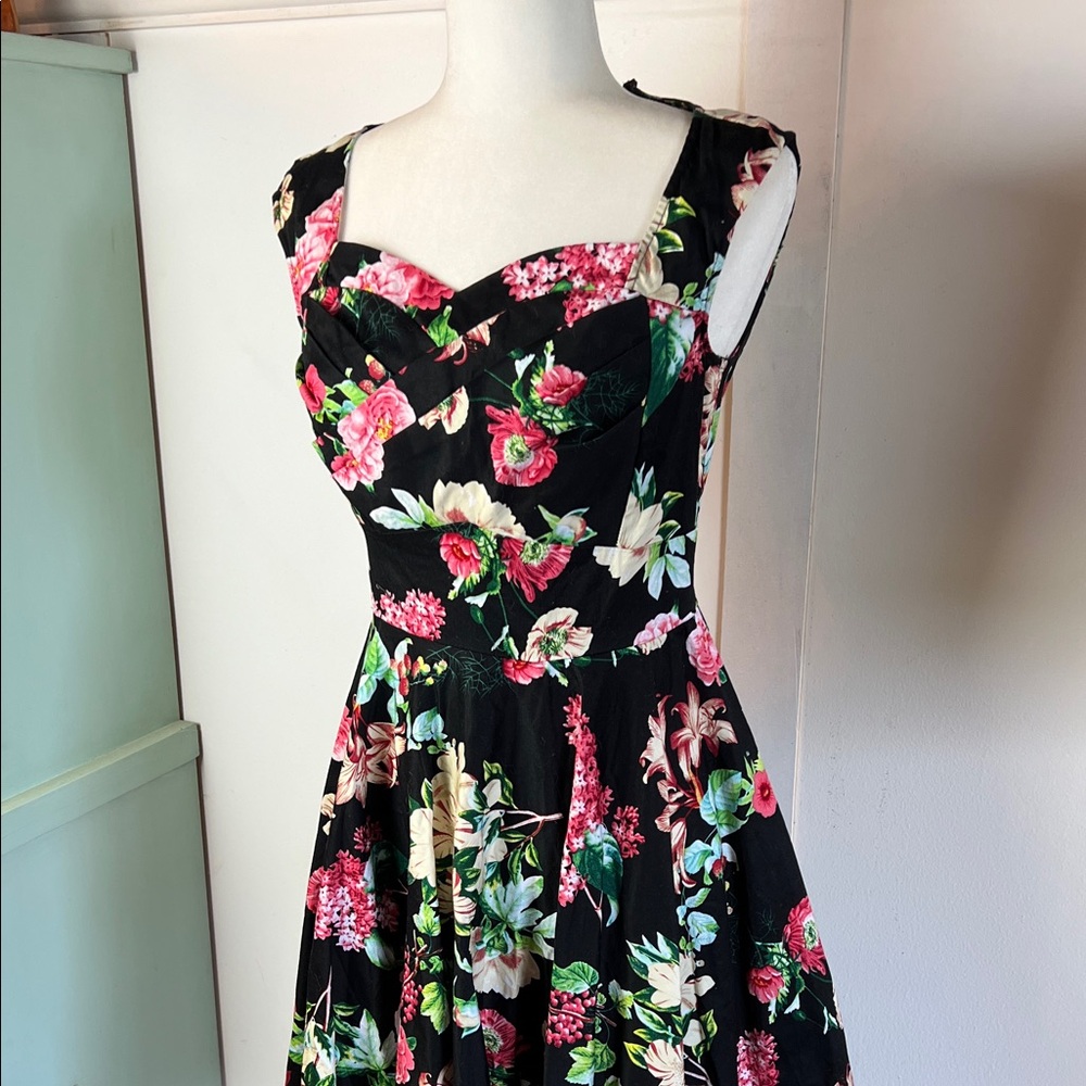 UV MISS LULO Black Floral Pinup Style Summer Dress front swing dress